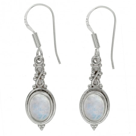 Pendientes largos piedra natural oval Plata de Ley - Karissma