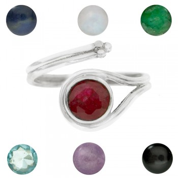 Anillo ajustable piedra redonda Plata de Ley - Karissma