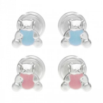 Pendientes bebé oso con cierre rosca Plata de Ley - Karissma