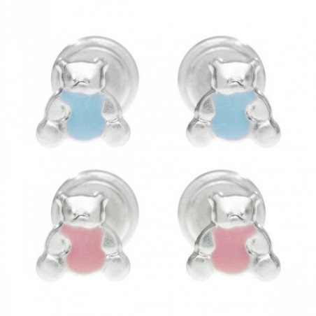 Pendientes bebé oso con cierre rosca Plata de Ley - Karissma