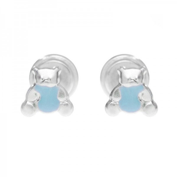 Pendientes bebé oso con cierre rosca Plata de Ley - Karissma