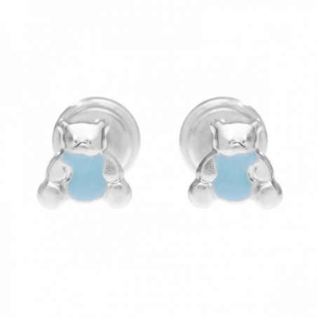 Pendientes bebé oso con cierre rosca Plata de Ley - Karissma