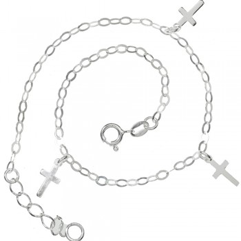 Tobillera cadena con triple cruz Plata de Ley | Karissma
