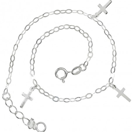 Tobillera cadena con triple cruz Plata de Ley | Karissma