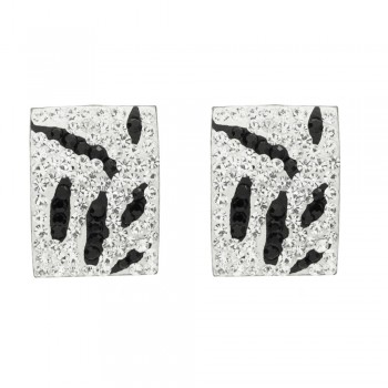 Pendientes rectángulo cebra con circonitas de Plata de Ley- Karissma