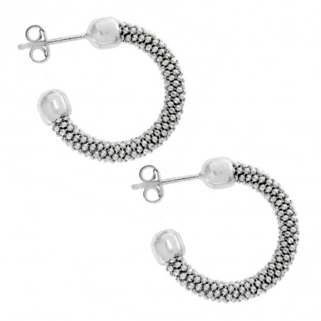 Aros abiertos textura bolitas Plata de Ley - Karissma