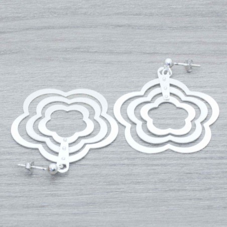 Pendientes flor mate y brillo Plata de Ley 925