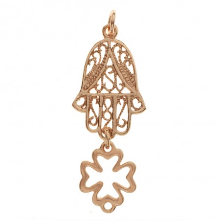 Amuleto doble Mano de Fátima & Trébol suerte Plata | Karissma