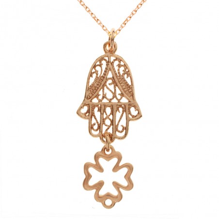 Amuleto doble Mano de Fátima & Trébol suerte Plata | Karissma