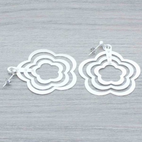 Pendientes flor mate y brillo Plata de Ley 925