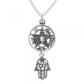 Amuleto doble tetragrámaton & mano de Fátima Plata de Ley | Karissma
