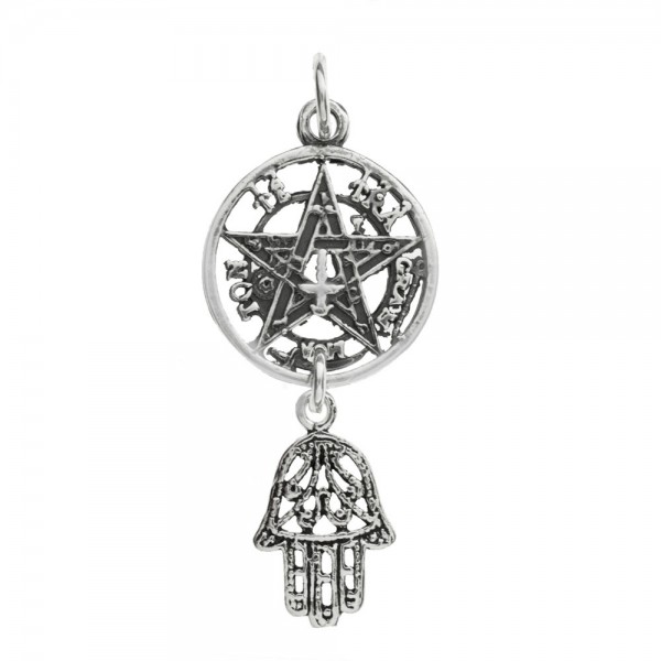 Amuleto doble tetragrámaton & mano de Fátima Plata de Ley | Karissma