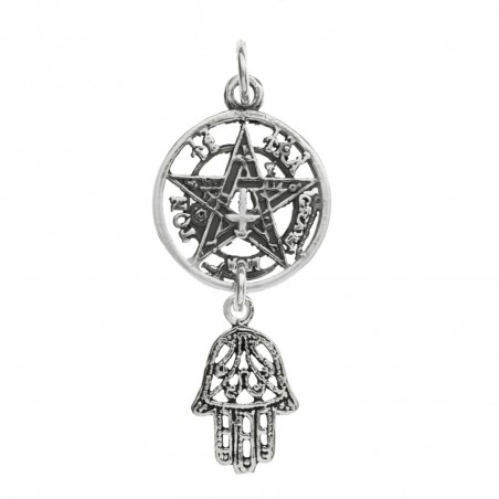 Amuleto doble tetragrámaton & mano de Fátima Plata de Ley | Karissma