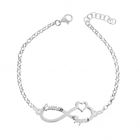 Pulsera personalizada infinito con corazón Plata de Ley - Karissma
