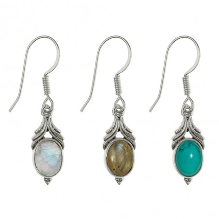 Pendientes largos piedra oval Plata de Ley - Karissma