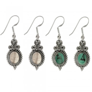 Pendientes espirales con piedra oval Plata de Ley - Karissma