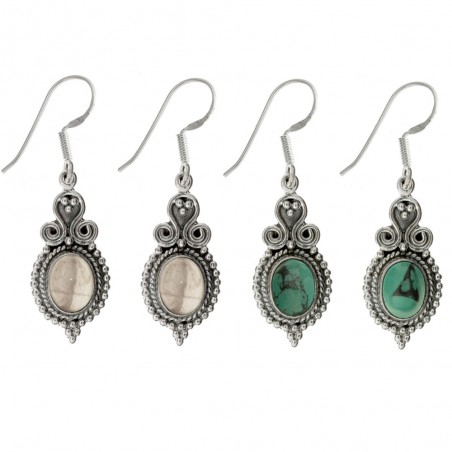 Pendientes espirales con piedra oval Plata de Ley - Karissma