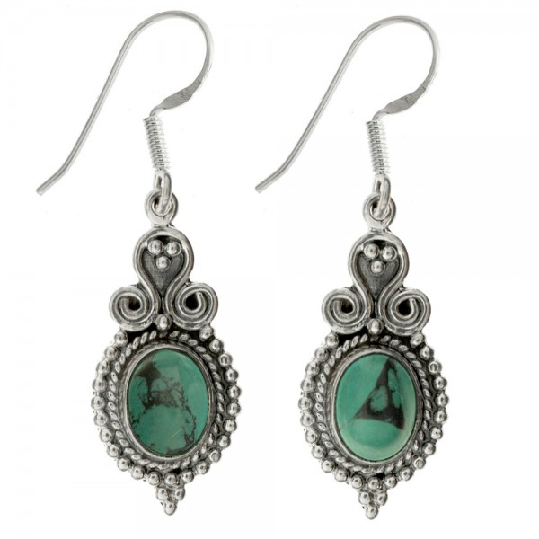 Pendientes espirales con piedra oval Plata de Ley - Karissma