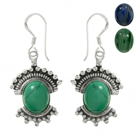 Pendientes étnicos con piedra oval Plata de Ley - Karissma