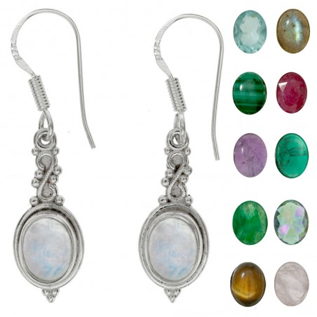 Pendientes largos piedra natural oval Plata de Ley - Karissma