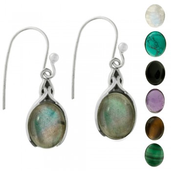 Pendientes étnicos piedra oval Plata de Ley - Karissma