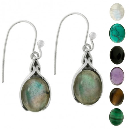 Pendientes étnicos piedra oval Plata de Ley - Karissma