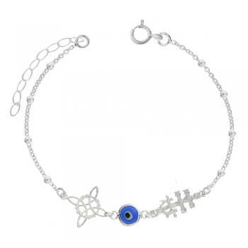 Pulsera Nudo de Bruja & Ojo Turco & Cruz Caravaca Plata de Ley 925 - Karissma