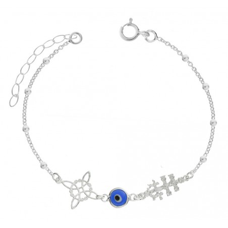 Pulsera Nudo de Bruja & Ojo Turco & Cruz Caravaca Plata de Ley 925 - Karissma