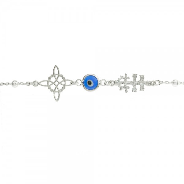 Pulsera Nudo de Bruja & Ojo Turco & Cruz Caravaca Plata de Ley 925 - Karissma