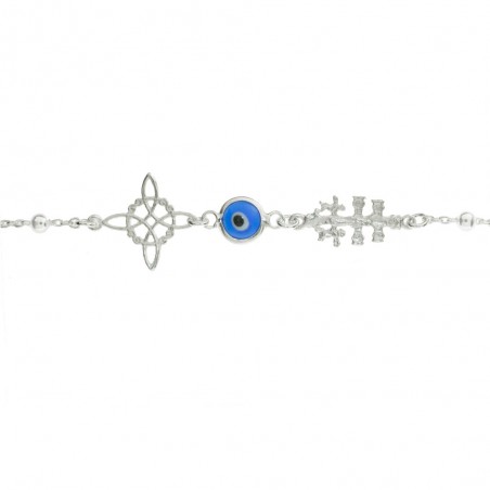 Pulsera Nudo de Bruja & Ojo Turco & Cruz Caravaca Plata de Ley 925 - Karissma