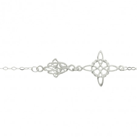 Pulsera Nudo de Bruja & Mano de Fátima Plata de Ley 925 - Karissma