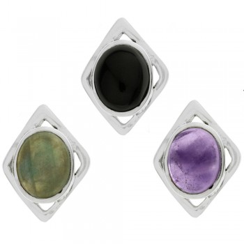 Pendientes rombo con piedra oval Plata de Ley - Karissma