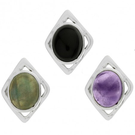 Pendientes rombo con piedra oval Plata de Ley - Karissma