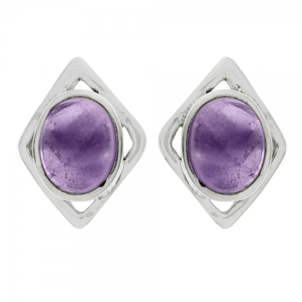 Pendientes rombo con piedra oval Plata de Ley - Karissma