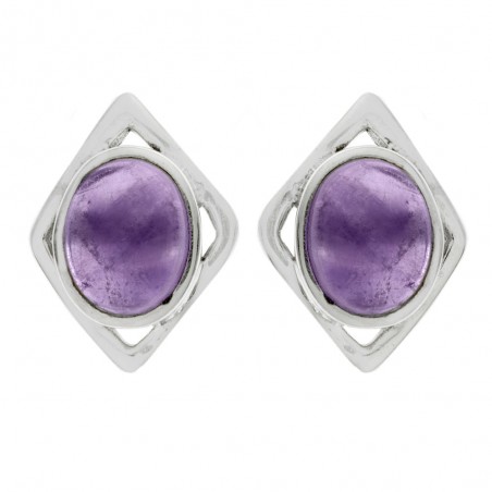 Pendientes rombo con piedra oval Plata de Ley - Karissma