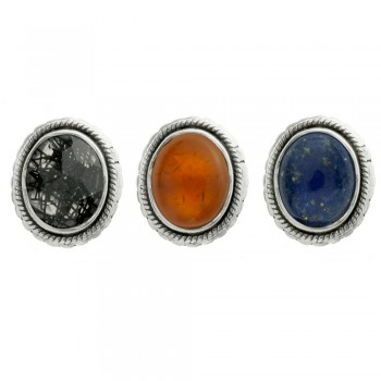 Pendientes botón óvalo de piedra natural Plata de Ley - Karissma