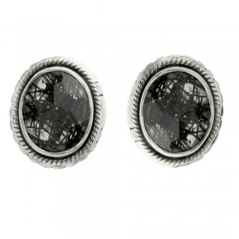 Pendientes botón óvalo de piedra natural Plata de Ley - Karissma 2