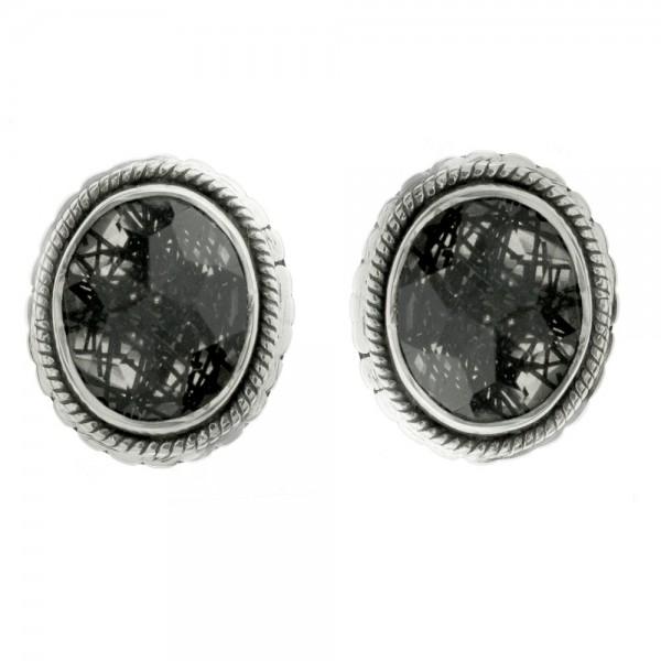 Pendientes botón óvalo de piedra natural Plata de Ley - Karissma