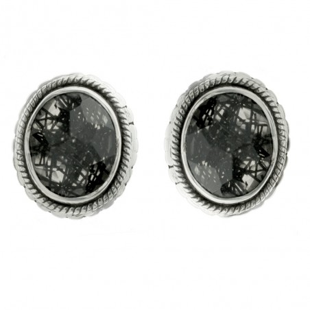 Pendientes botón óvalo de piedra natural Plata de Ley - Karissma