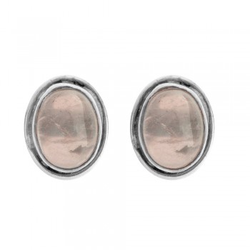 Pendientes óvalo de cuarzo rosa Plata de Ley - Karissma