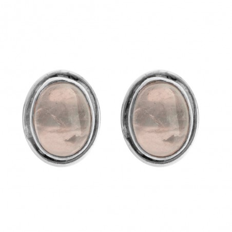 Pendientes óvalo de cuarzo rosa Plata de Ley - Karissma