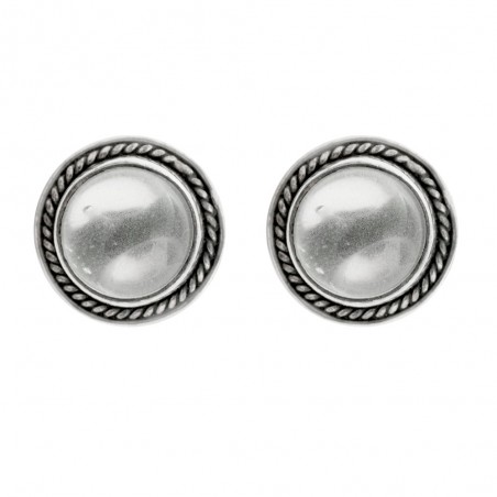 Pendientes botón cuarzo blanco Plata de 1ª Ley 925 - Karissma