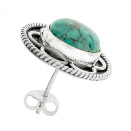 Pendientes flor con piedra oval Plata de 1ª Ley 925 - Karissma