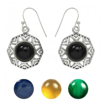 Pendientes largos octógono con malaquita Plata de Ley 925