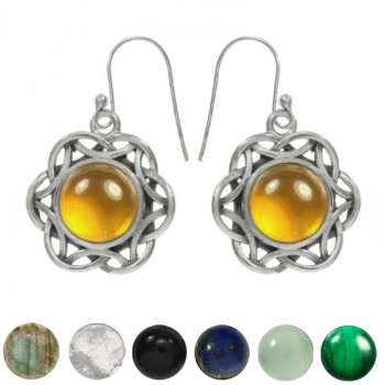 Pendientes largos flor étnica con piedra Plata de Ley 925