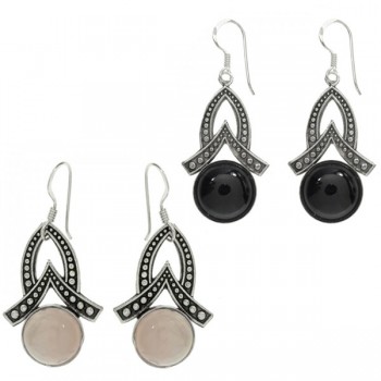 Pendientes largos con piedra circular Plata de Ley - Karissma