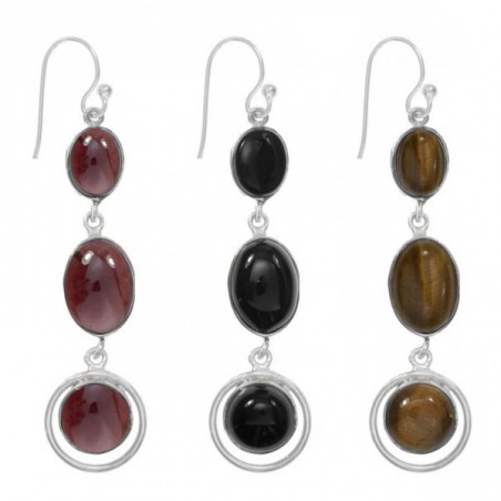 Pendientes largos triple ónix Plata de Ley 925