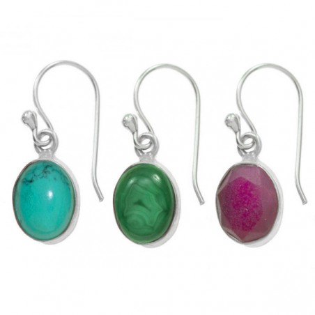 Pendientes largos piedra natural Plata de Ley