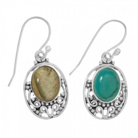 Pendientes étnicos piedra oval Plata de Ley - Karissma