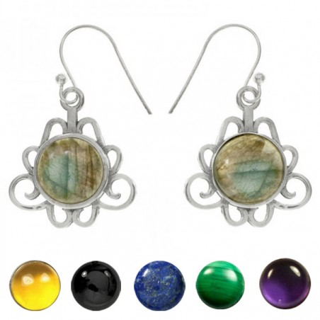 Pendientes largos base tribal con piedra Plata de Ley 925